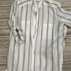 BCBG Max Azria Cotton roll tab sleeve blouse.